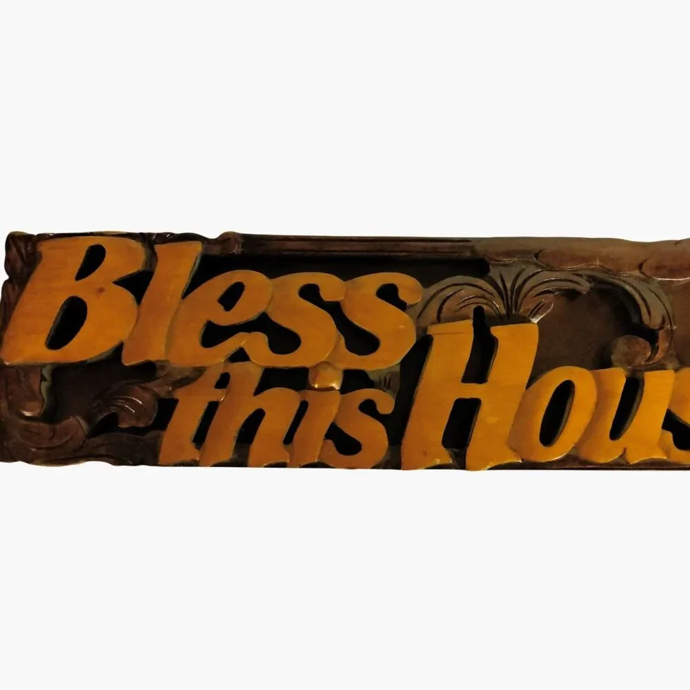 Bless This House O Lord Wooden Wall Decor Plaque Brown Rustic Cabin Spiritual